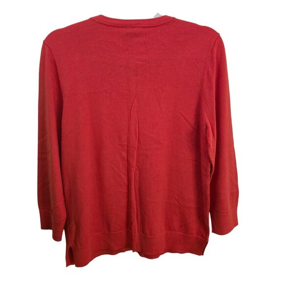 Loft NWT Tomato Red 3/4 Sleeve Crewneck Cotton Cardigan Sweater Size L - Picture 2 of 5